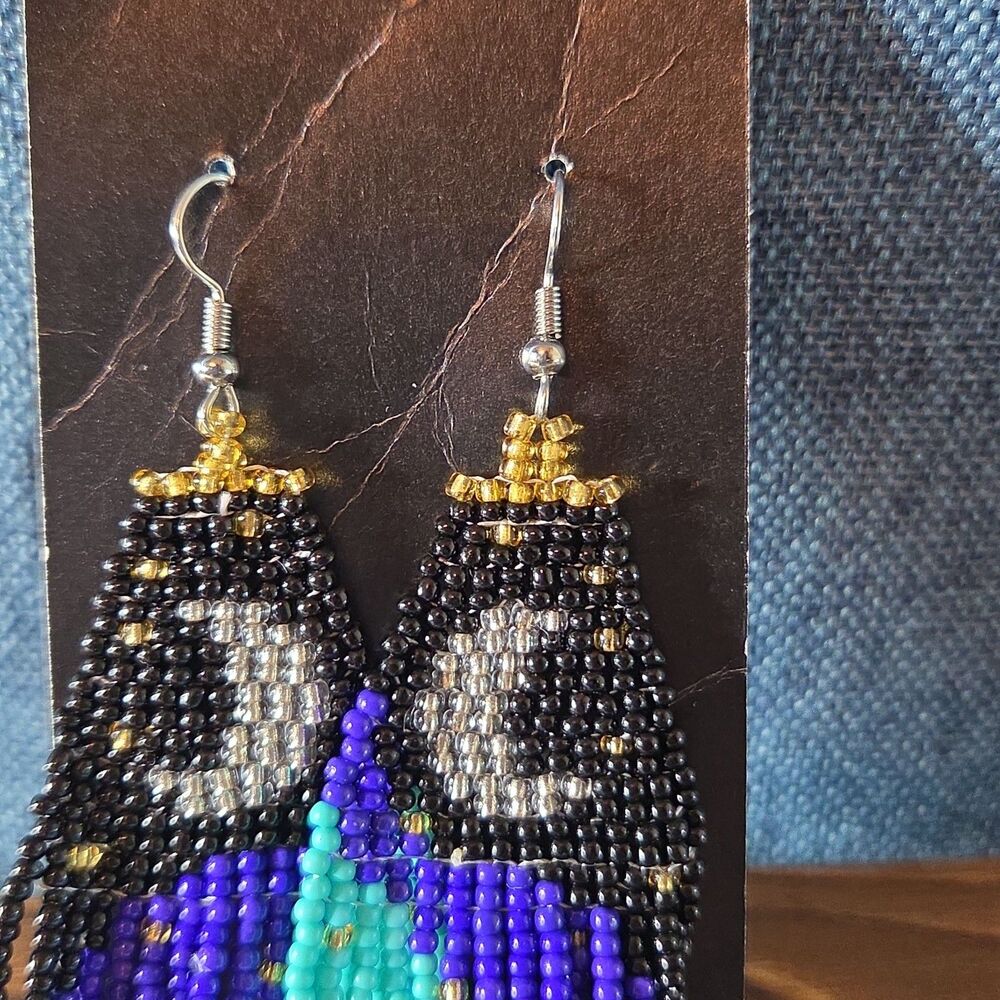 Boho Celestial Moon Seed Bead Fringe Dangle Earrings - Picture 14 of 16